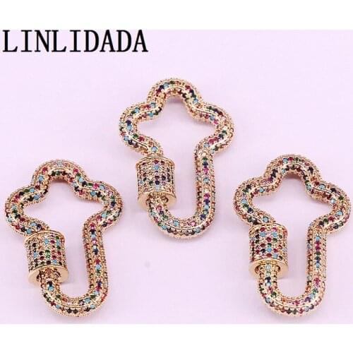 5Pcs , 22*35mm Fully Rainbow CZ Micro pave Cross Shape Clasp, Gold color, Connector Clasp, Findings