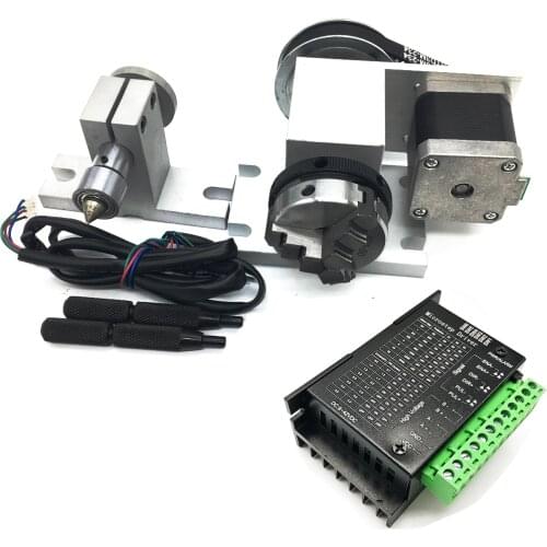 CNC 4 Axis A Axis Rotary 3Jaw 50mm 2" K01-50 Chuck 4th Rotation Tailstock Driver Kit for Router Woodworking Plastic Engraving
