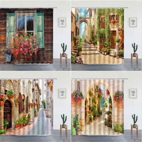 Rural Ldyllic Flowers European Garden Shower Curtains Set Bathroom Decor 3d Printed Bathtub Screen With Hooks Polyester Fabric