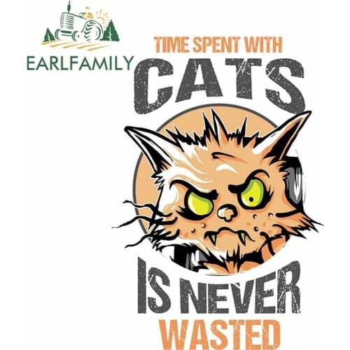EARLFAMILY 13cm x 9.1cm for Cat Is Never Wasted Decal Windshield Windows Trunk Car Stickers Scratch-Proof Cartoon Vinyl Car Wrap