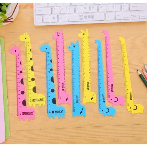 Ellen Brook 1 Pcs Kawaii Cartoon Candy Color Giraffe Elephant Plastic Measuring Straight Ruler Tool Student Gift Stationery