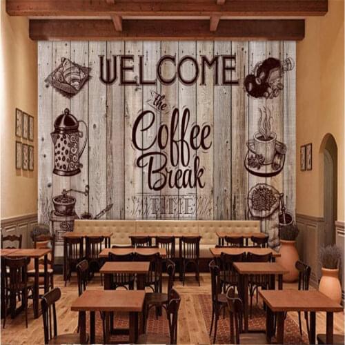 European Hand-painted Retro Wood Grain White Brick Wall Background Casual Coffee House Mural Wallpaper Cafe Decor Wall Paper 3D