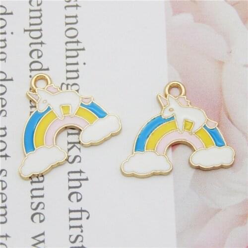GraceAngie 8pcs/lot Lucky Jewelry Alloy Unicorn Charms Rainbow Pendant Collar Animals Necklace Charms For Earrings Handmade Gift