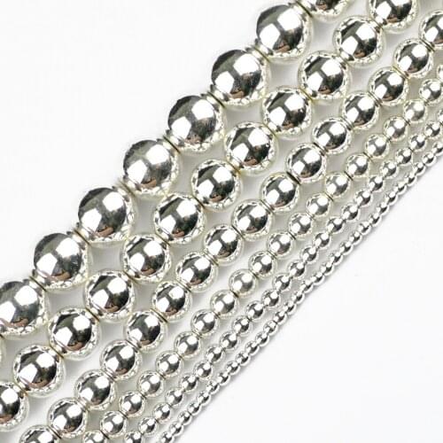 JHNBY White gold Round Hematite bead 2/3/4/6/8/10mm Natural Stone silvers Loose beads Jewelry bracelets&necklace DIY Accessories