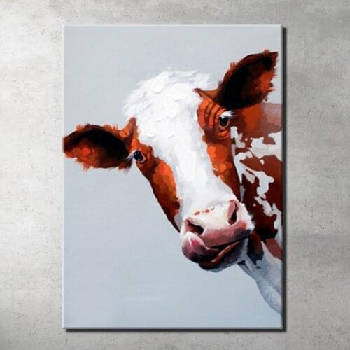100% Handmade Animal Oil Painting On Canvas Cute Cow Self-timer Wall Art Picture For Modern Living Room Home Decoration Unframed