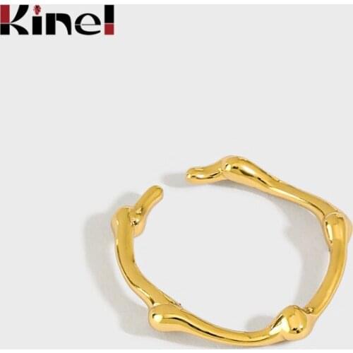 Kinel 925 Sterling Silver Irregular Concave Convex Surface Rings for Women Minimalist 18K Real Gold Plated Jewelry Fashion Gifts