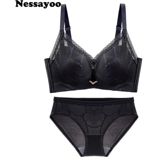 2019 Fashionable New Style Beautiful Back Bra Set Push Up Bra Sets Thin Wire-Free Sexy Transparent Bra Sets Breathable Underwear