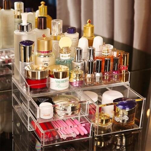 Cosmetics Storage Box Makeup Organizer Drawer Lipstick Makeup Brush Storage Rack Plastic Jewelry Box Large Capacity Transparent