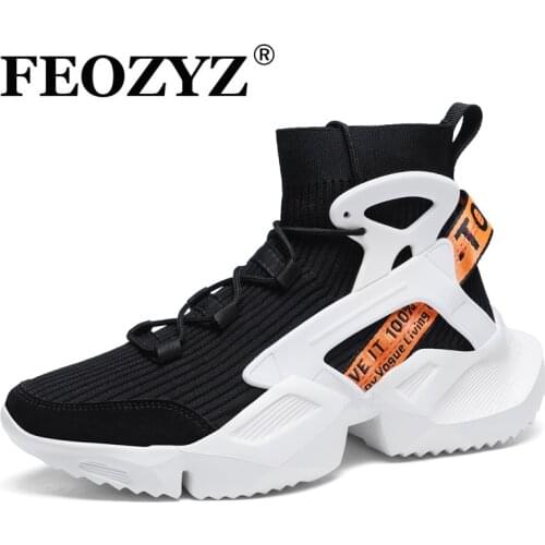 FEOZYZ High Top Fashion Sneakers Men Breathable Running Shoes Knitting Sock Shoes