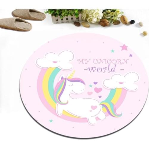 Round Childrens Room Area Rugs Living Room Floor Cushion Bathroom Non-Slip Carpets Home Door Mat A Unicorn Lying On A Rainbow
