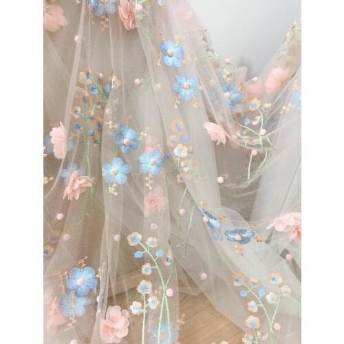 5 yards 3D Pink flower lace fabric,chiffon rosette floral embroidery lace fabric by yard for baby clothes Sewing Craft Supply