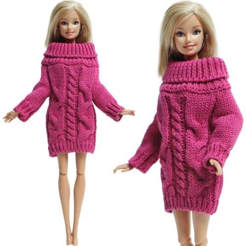 100% Handmade Doll Sweater Dress Bright Color Winter Casual Daily Wear Outfit Skirt Clothes for Barbie Doll 12'' Accessories Toy
