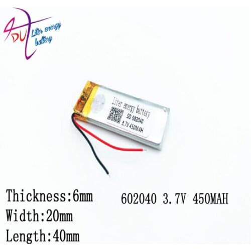 10 pcs 3.7V 450mAh 602040 Lithium Polymer Li-Po Rechargeable Battery For DIY Mp3 MP4 MP5 GPS pen camera