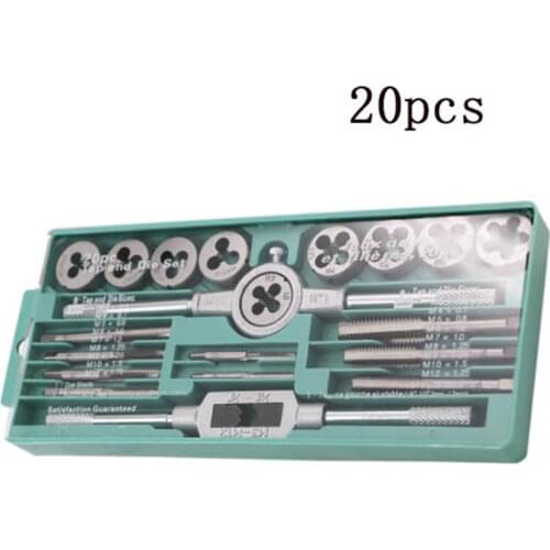 M3~M12 20 pcs metric tap and die set tools, professional metric dies threading tap tool set