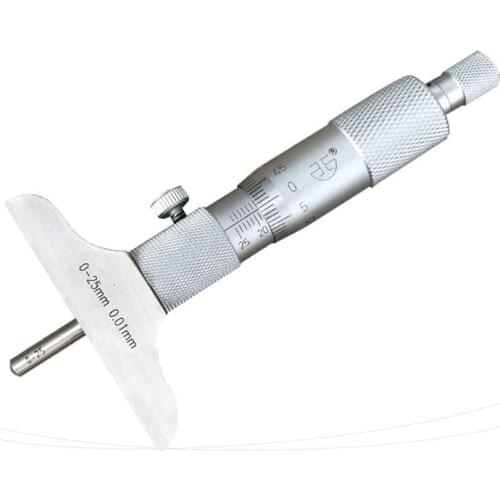 Depth Micrometer 0-25mm 0.01mm Machinist Mic Gauge Gage Tool Stainless Steel Metric Micrometers Gauge