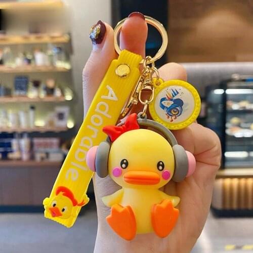 Cartoon Cute Music Yellow Duck Keychain Fashion Creative Bag Pendant Women Couple Kids Bag Pendant Charm Key Chains Wholesale