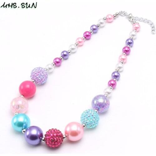 MHS.SUN Hot sale colorful cute girls chunky bubblegum necklace diy jewelry child fashion rhinestones beads necklace for gift