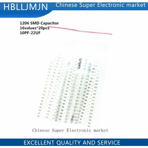 1206 SMD Capacitor assorted kit ,16values*20pcs=320pcs 10PF-22UF Samples kit