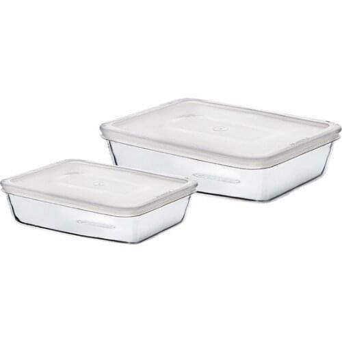 Set of lunch boxes Pyrex C&F (2 pcs) Transparent Borosilicate Glass 22 x 17 cm/25 x 20 cm