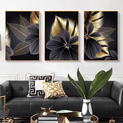 Black Gold Palm Banana Tropical Big Leaf Wall Art Canvas Painting Nordic Posters And Prints Wall Pictures For Living Room Decor