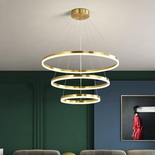 Nordic Minimalist Circular led Chandelier Bedroom Hotel Lobby Copper Ceiling Light Luxury Geometric Lighting
