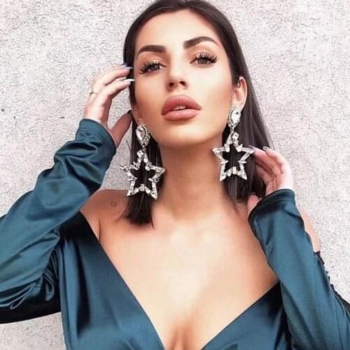 New Boutique Fashion Women Multicolors Rhinestone Big Star Dangle Earrings Jewelry Trendy Ladys Statement Earrings Accessories