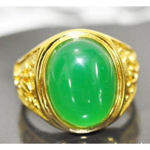 Huge Mens Yellow Gold Filled GF Inlaid Huge Green stone Rings Size 12 Fine