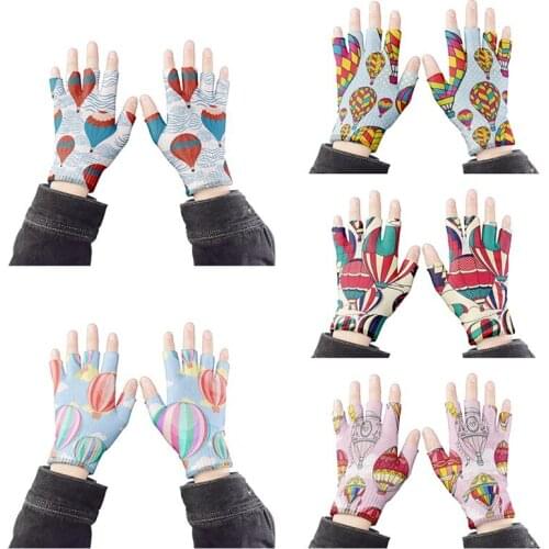 Autumn Winter New Woman Gloves Knitted Half Finger Wrist Mittens Fashion Hot Air Balloon Pattern Fingerless Soft Gloves