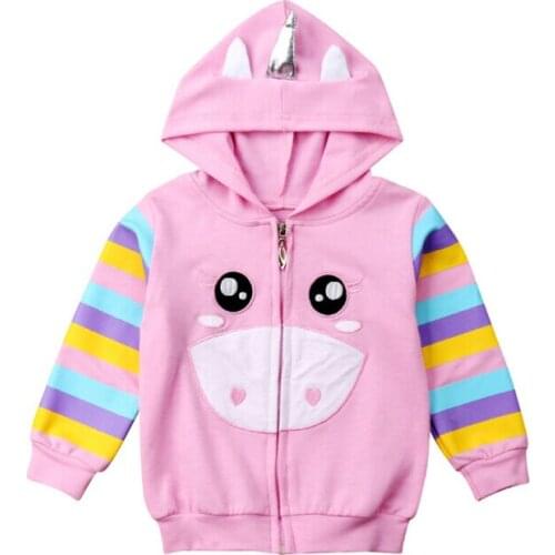 1-6Y Spring Lovely Toddler Kid Girls Clothes Jacket Cartoon Print Long Sleeve Zipper Hooded Pink Coat Outfits Children Outerwear