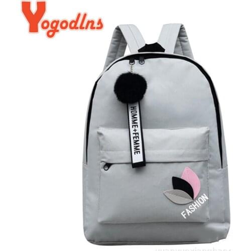 Yogodlns Casual Women Backpack Canvas Book Bags Preppy Style School Back Bags for Teenage Girls Fur Ball Toy Bag