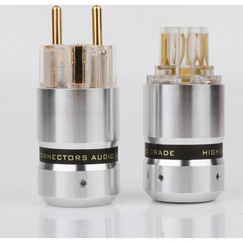 Preffair High End 24K Gold Plated Schuko Power Cable Plug IEC Connector Female male Plug for Hifi power Plug extension adapter
