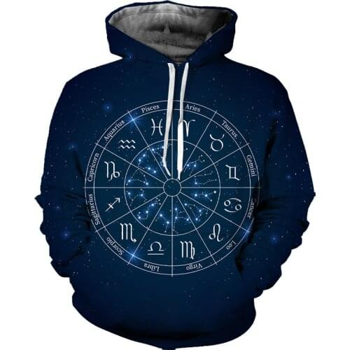 REAL American SIZE High Quality Astrology Horoscope Zodiac Wheel Sublimation Printing Plus Size Hoodies