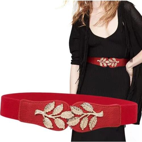 Elastic Waist Belts For Women Party Wedding Dresses 5.5CM Wide Stretchy Luxury Design Gold Leaf Waistbands Ladies Corset Belts