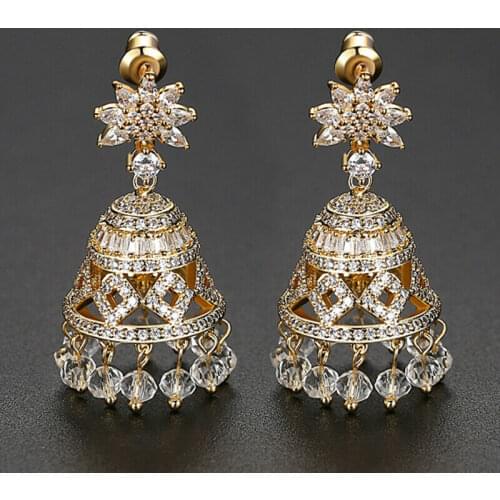 Luxury Indian Gold Color Jhumka Beads Drop Dangle Earrings Fashion Women Ethnic Gypsy Bell Earrings Tribal Vintage Dubai Jewelry