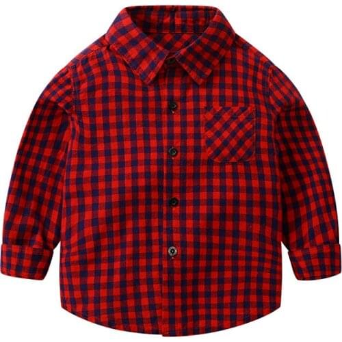 Plaid England Style Boys Shirt Long Sleeve Spring Fall Kids Tops Outwear Quality Cotton Kids Childrens Clothes
