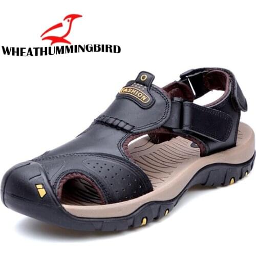 Big size 47 Summer Mens genuine leather Sandals man Casual Breathable Beach Sneakers Fashion barefoot sandals Slippers RB-03