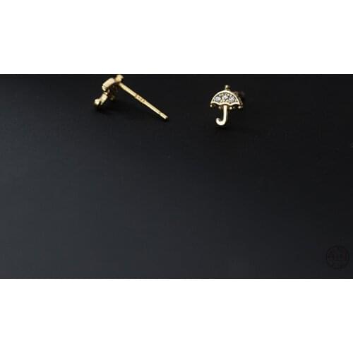 KAMIRA 925 Sterling Silver Classic Cute Umbrella Shiny Zircon Piercing Stud Earrings for Women Party Unique Popular Fine Jewelry