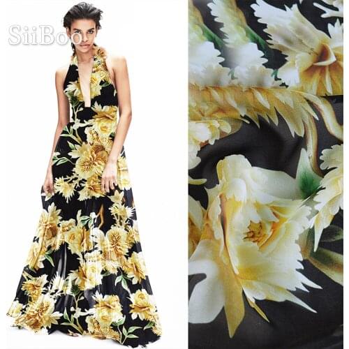 American peony rose printed 8mm 100% natural silk chiffon fabric for women spring summer dress scarf telas por metro SP6034