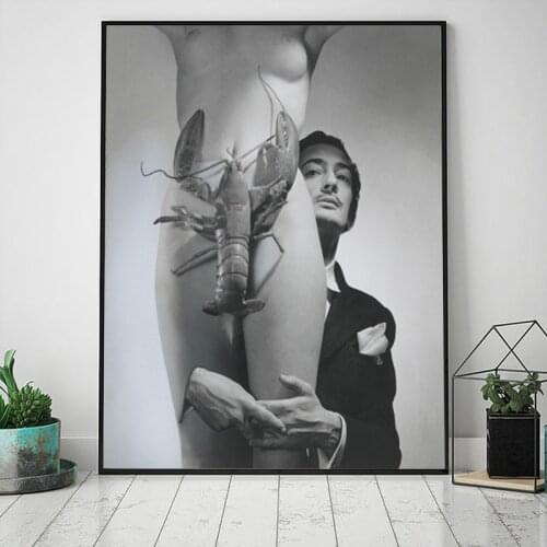 Modern Salvador Dali Art Portrait Poster Sexy Nude Girl and Shrimp Canvas Painting Wall Pictures For Living Room Decor Cuadros