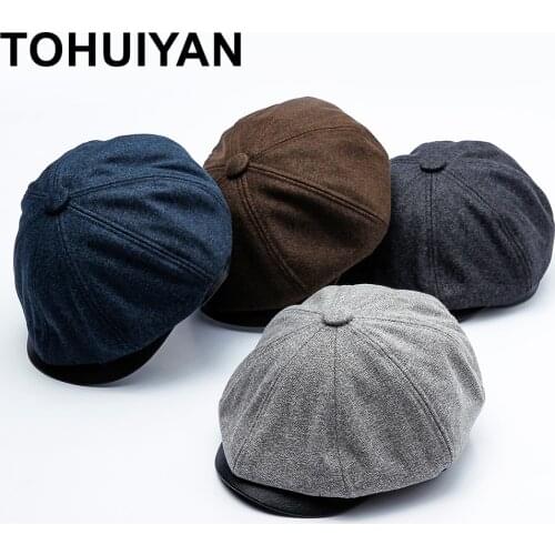 TOHUIYAN Classic Woolen Newsboy Caps Men Autumn Winter Warm Hat Gorras Planas Beret Hats Male Octagonal Cap Windproof Gatsby Hat
