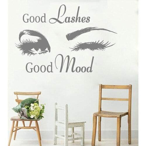 Eyelash Vinyl Sticker Beauty Salon Eyelash Brows Decal Good Lashes Good Mood Quotes Wallpaper Salon Studio Window Murals E304