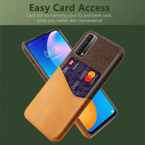 Febric Card Holder Cover For Huawei P Smart 2021 Funda Cloth Texture PU Antiskid Case For HUAWEI Psmart 2021 4G 6.67" Capa Shell