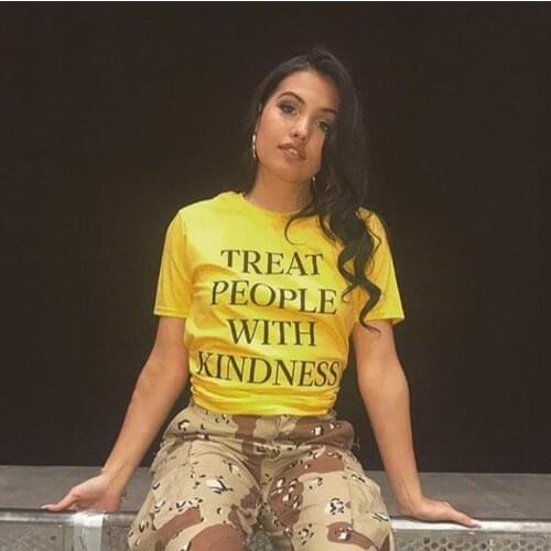 Treat People with Kindness T-Shirt Women T Shirt Femme Fashion Letter Printed Yellow Tee Feminist Tumblr Graphic Tees Tops