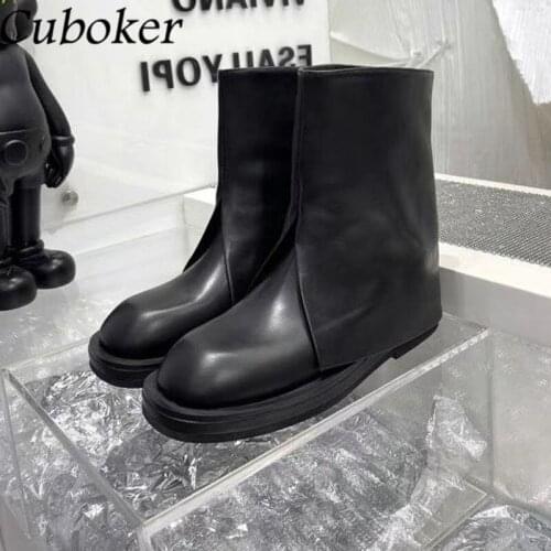 2021 Brand Runway Women Ankle Boots Genuine Leather Knight Boots For Women Runway Shoes Chunky Heel Short Martin Boots Women