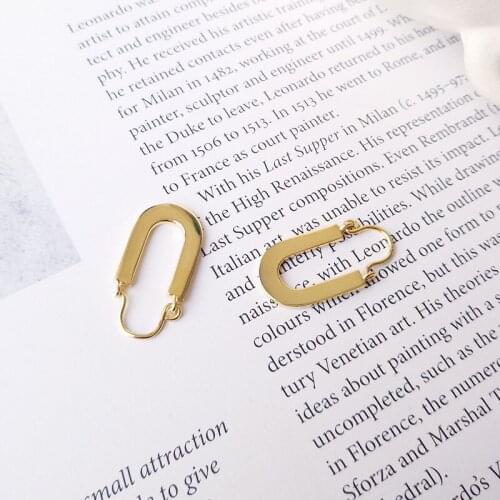 11.7MM*22.9MM Womens 100% Authentic 925 Sterling silver Gold "U" hoop Huggie earrings FINE jEWELRY TLE596