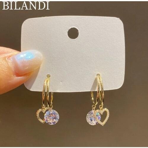 Bilandi S925 needle Women Jewelry Heart Earrings Delicate Design High Quality AAA Zircon Drop Earrings Women Fine Accessories