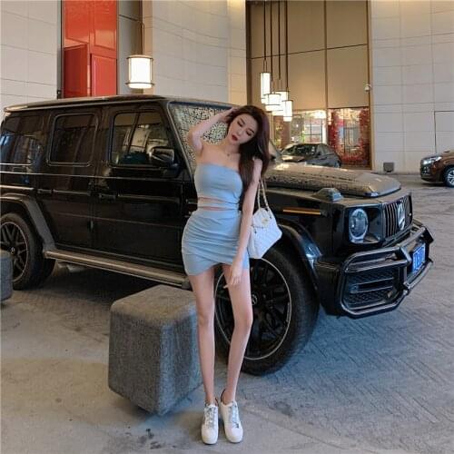 Wenfly Womens Two Piece Sets Sports Casual Strapless Hollow Out Open Back Tops Irregular Ruched Bodycon Mini Skirt Streetwear