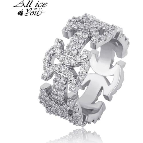 ALLICEONYOU Iced Out High Quality Cubic Zirconia Ring Gold-plated Copper Hip Hop Style Fashion Jewelry Ring For Women Gift