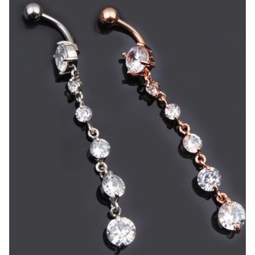 1PC Belly Button Ring Dangle Navel Drop Ring Piercing Surgical Steel Crystal Stud Barbell Sexy for Women Butterfly Body Jewelry