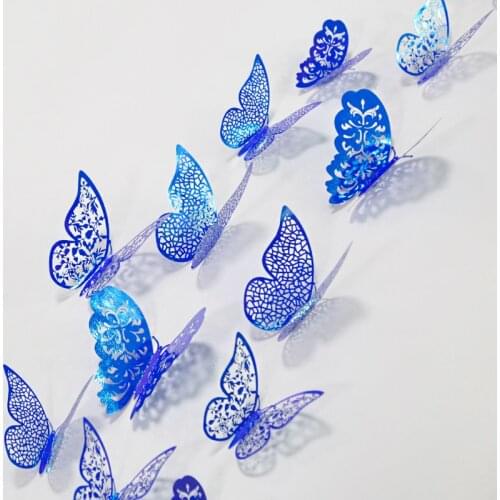 12Pcs 4D Royal Blue Hollow Butterfly Wall Sticker DIY Home Decoration Wall Stickers Wedding Decors Butterfly Kids Room Decors